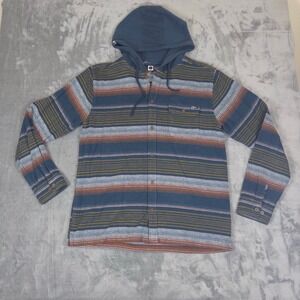 Salty Crew Hooded Flannel Shirt Mens XL Blue Orange Striped Long Sleeve Hoodie